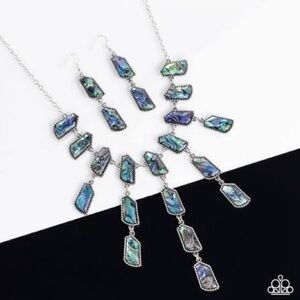 Elegant Silver and Blue/Green Swirled Necklace Set
